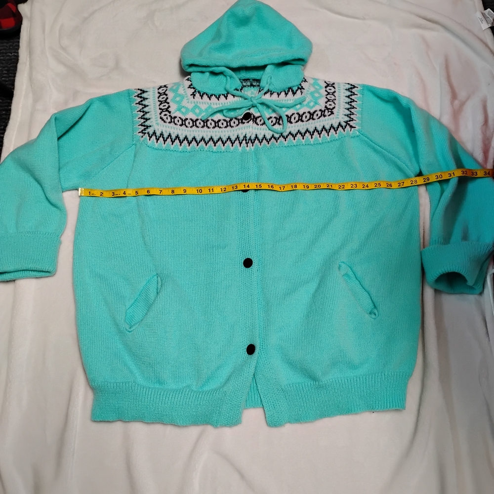 Spoiled Rotten Ladies Apparel Blue Hooded Jacket with Geometric Patterns